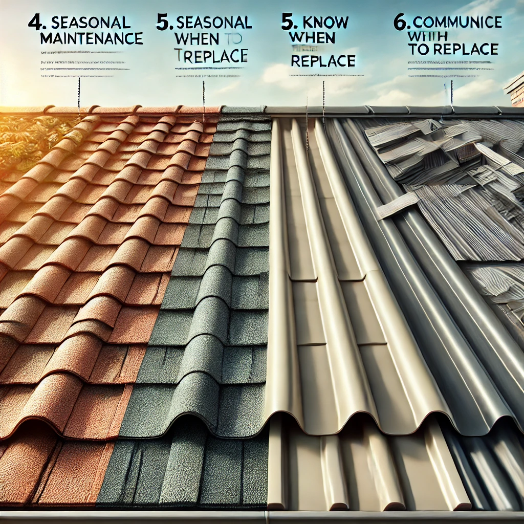 Close-up of different roofing materials – shingles, metal, and flat roofing